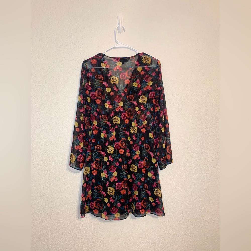 Rachel Rachel Roy Women's Tie-Waist Floral Print Dress Black Size Medium - Picture 9 of 10